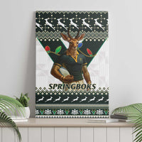 Canvas wall art with Springboks mascot in dark green rugby jersey over festive geometric pattern