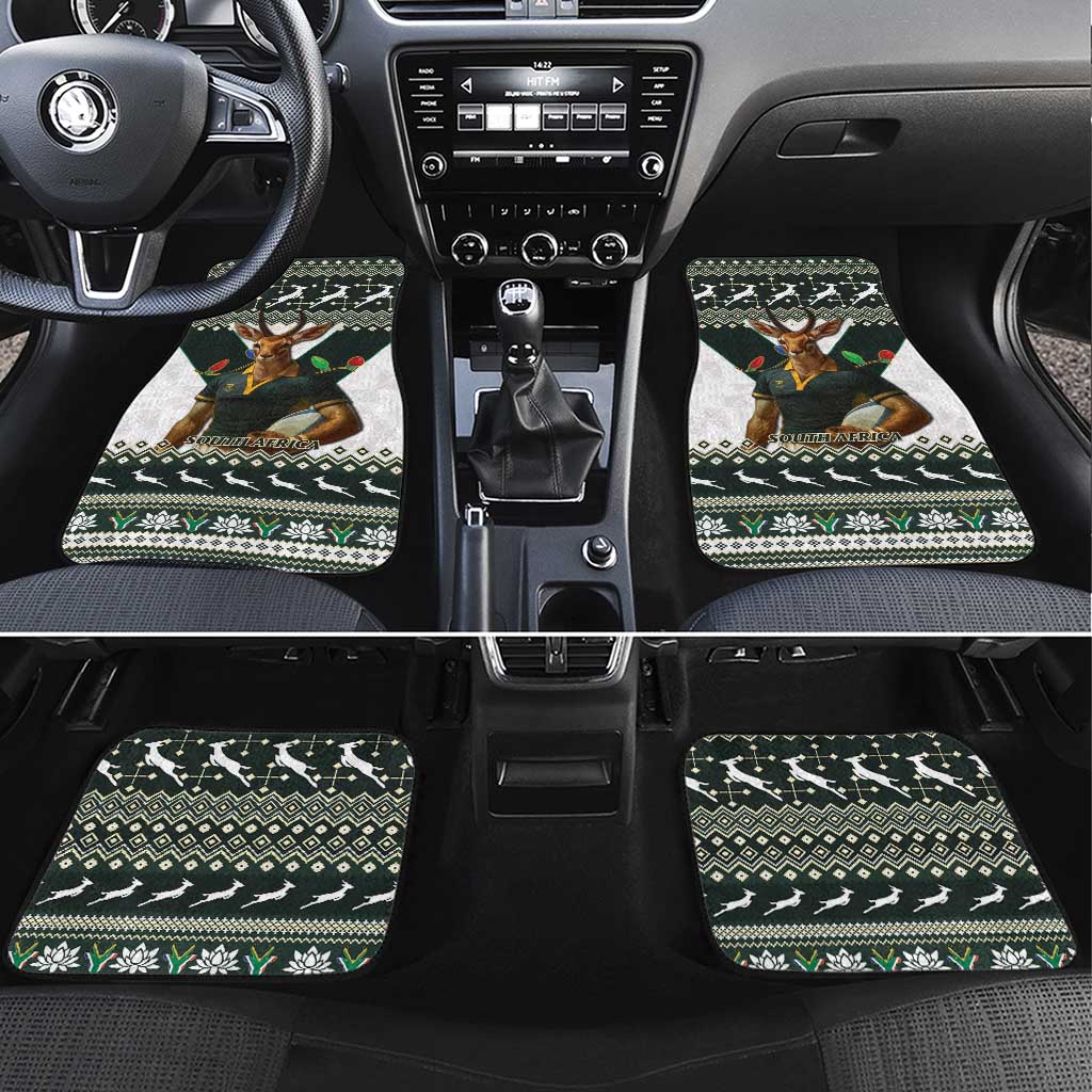 South Africa Christmas Rugby Car Mats Springboks Mascot Mix African Pattern - Wonder Print Shop