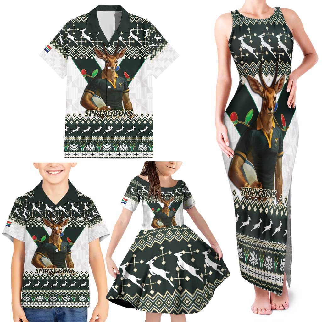 South Africa Christmas Rugby Family Matching Tank Maxi Dress and Hawaiian Shirt Springboks Mascot Mix African Pattern - Wonder Print Shop