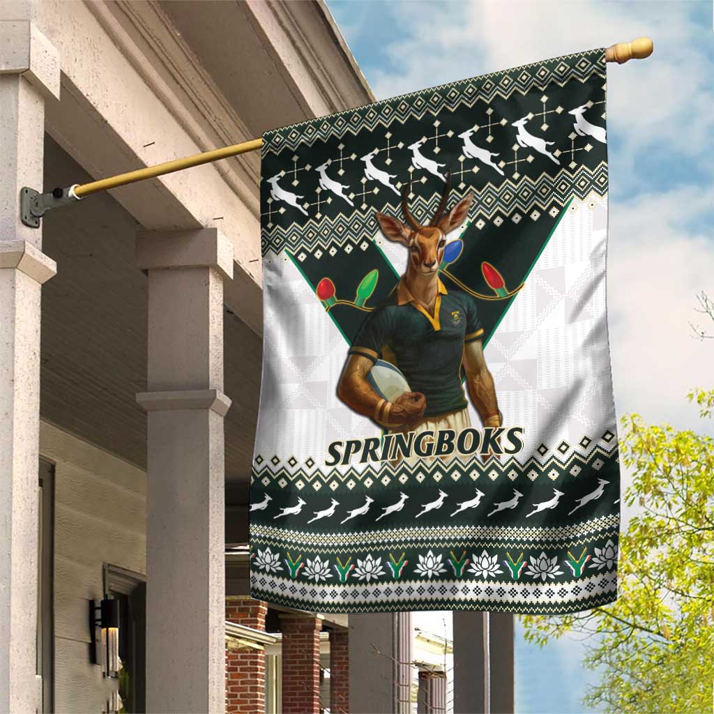 South Africa Christmas Rugby Garden Flag Springboks Mascot Mix African Pattern - Wonder Print Shop