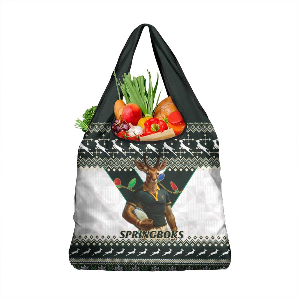 South Africa Christmas Rugby Grocery Bag Springboks Mascot Mix African Pattern