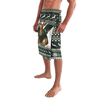 Lavalava wrap skirt with dark green side animal print and geometric Christmas border