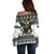 South Africa Christmas Rugby Off Shoulder Sweater Springboks Mascot Mix African Pattern - Wonder Print Shop