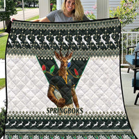 Rugby quilt with Springboks mascot, dark green and white diamond quilted pattern border