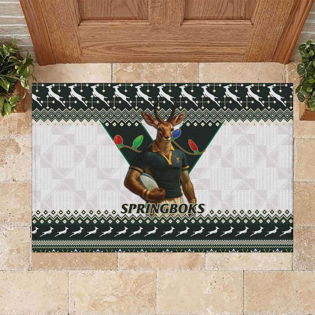 South Africa Christmas Rugby Rubber Doormat Springboks Mascot Mix African Pattern - Wonder Print Shop