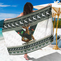 South Africa Springboks rugby sarong in dark green and white with geometric festive mascot print