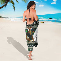 South Africa Springboks rugby sarong, draped back view with dark green mascot graphic and text