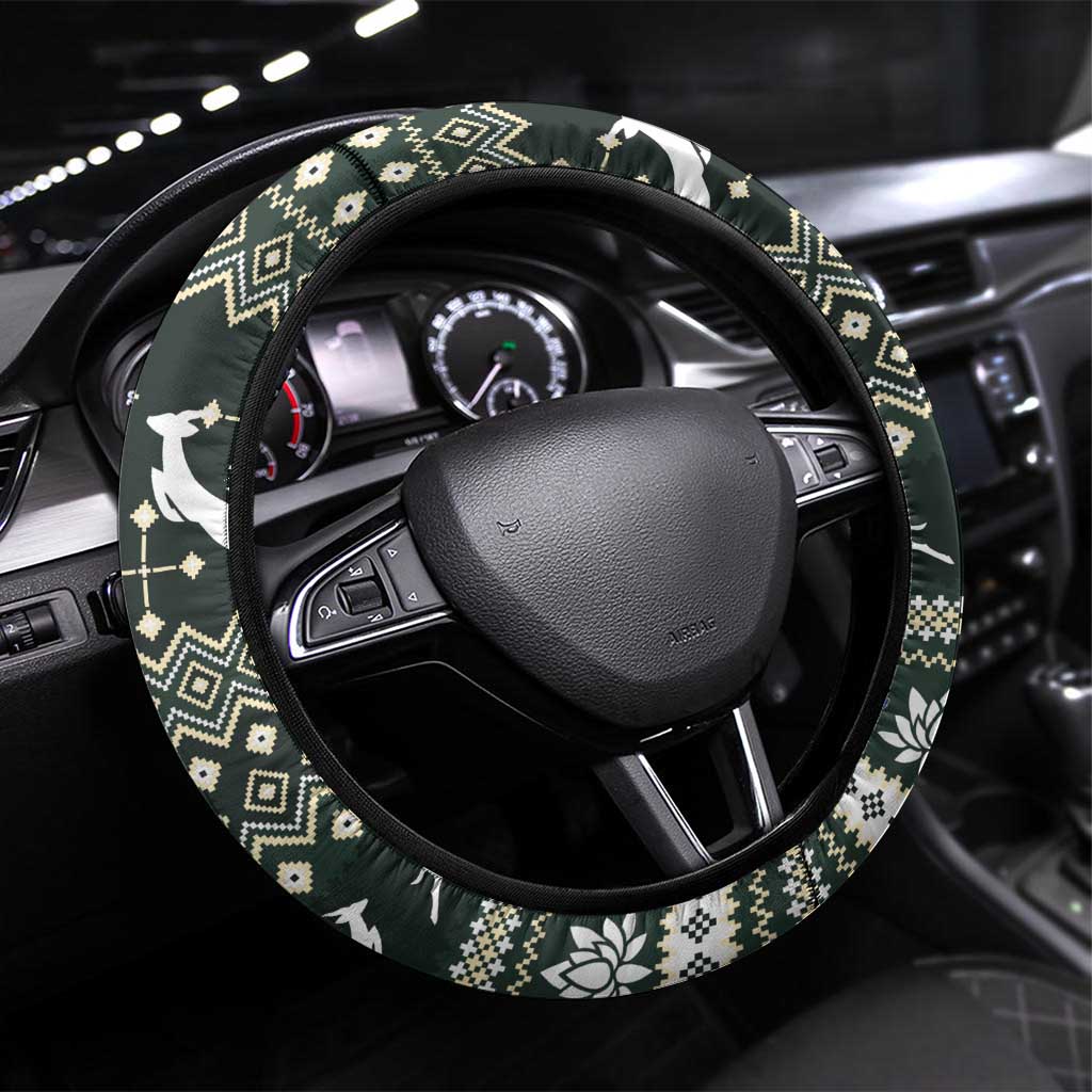 South Africa Christmas Rugby Steering Wheel Cover Springboks Mascot Mix African Pattern - Wonder Print Shop