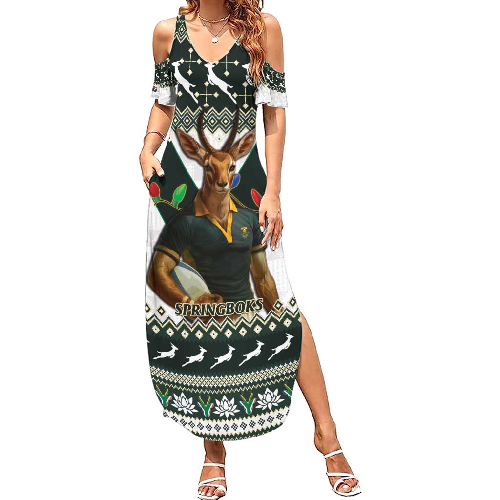 South Africa Christmas Rugby Summer Maxi Dress Springboks Mascot Mix African Pattern