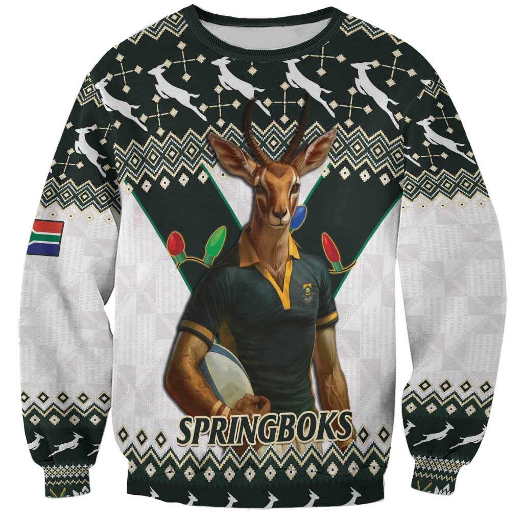 Rugby sweatshirt, dark green with deer mascot and SPRINGBOKS text