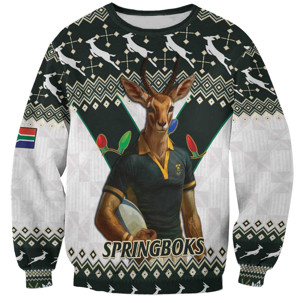 South Africa Christmas Rugby Sweatshirt Springboks Mascot Mix African Pattern