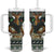 South Africa Christmas Rugby Tumbler With Handle Springboks Mascot Mix African Pattern