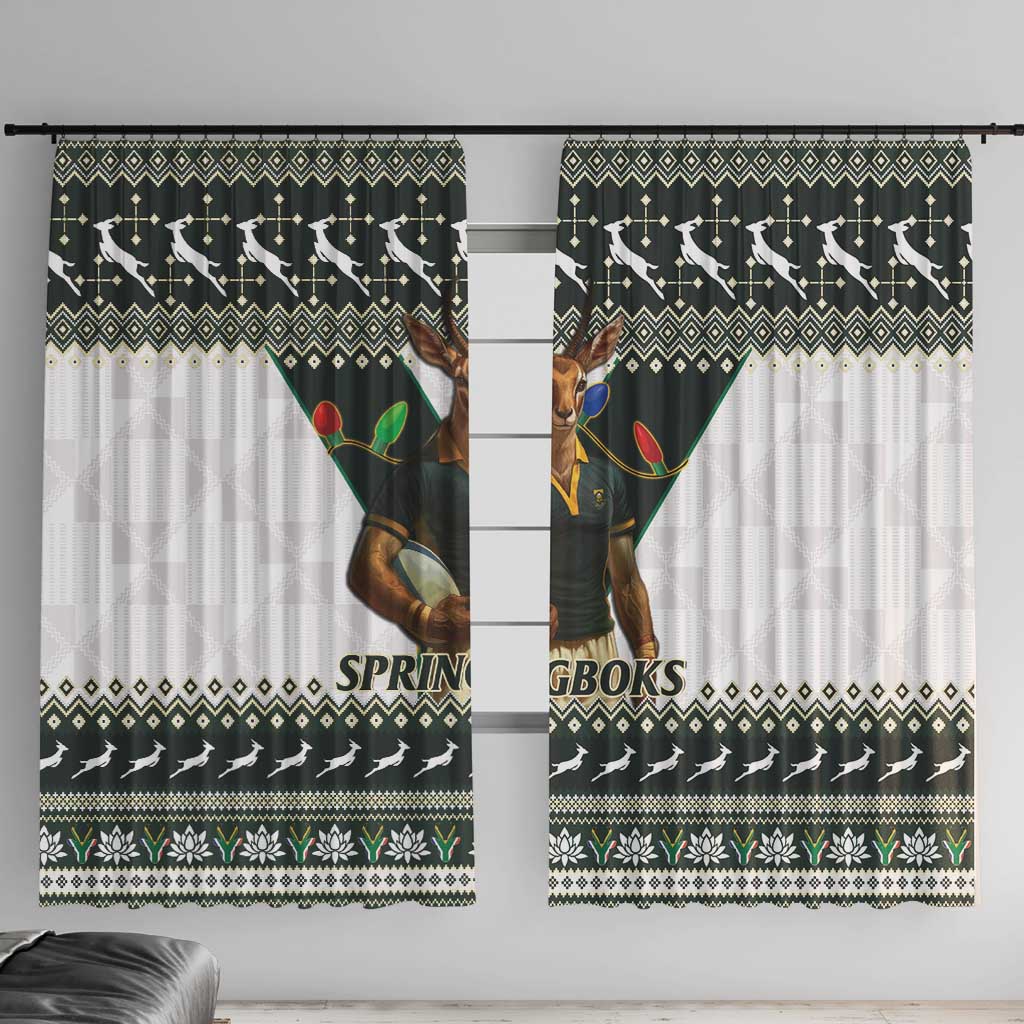 South Africa Christmas Rugby Window Curtain Springboks Mascot Mix African Pattern - Wonder Print Shop