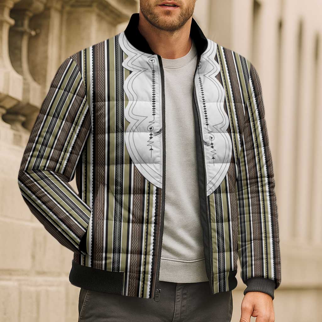 Liberia Brown Kpelle Traditional Pattern Bomber Puffer Jacket - Wonder Print Shop