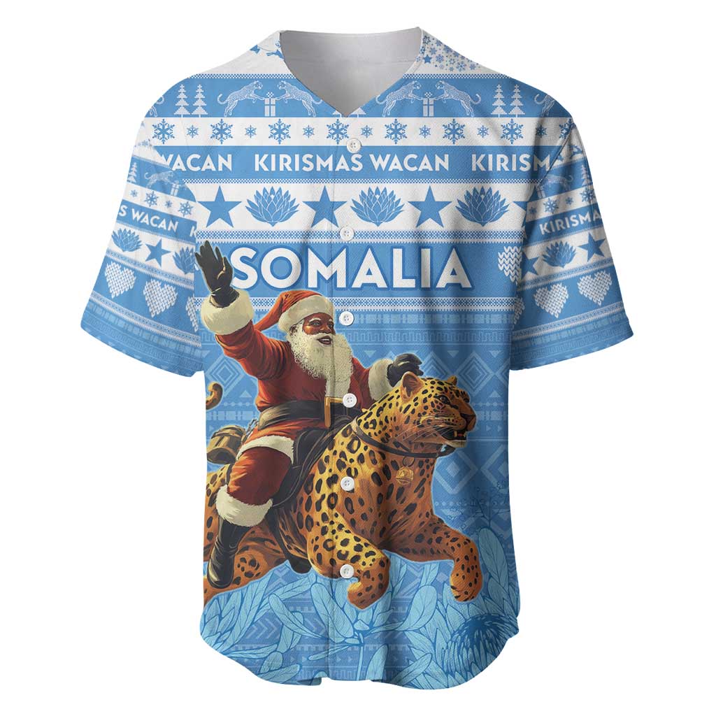 Personalised Somalia Christmas Baseball Jersey Black Santa Riding Leopard Kirismas Wacan - Wonder Print Shop