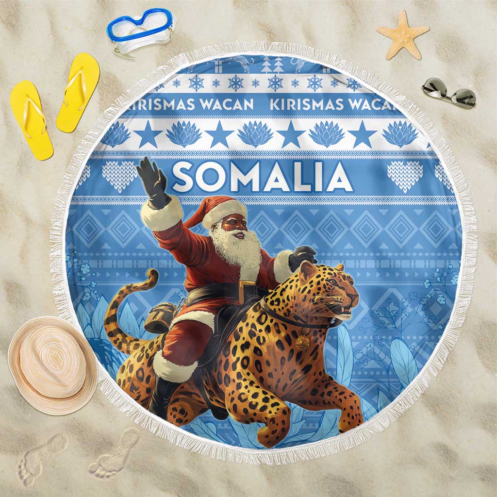 Somalia Christmas Beach Blanket Black Santa Riding Leopard Kirismas Wacan - Wonder Print Shop