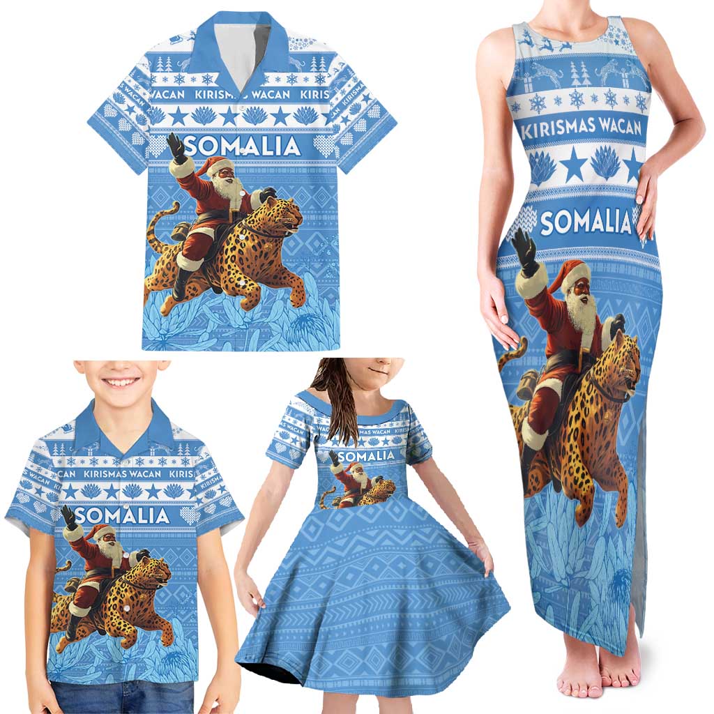 Personalised Somalia Christmas Family Matching Tank Maxi Dress and Hawaiian Shirt Black Santa Riding Leopard Kirismas Wacan - Wonder Print Shop