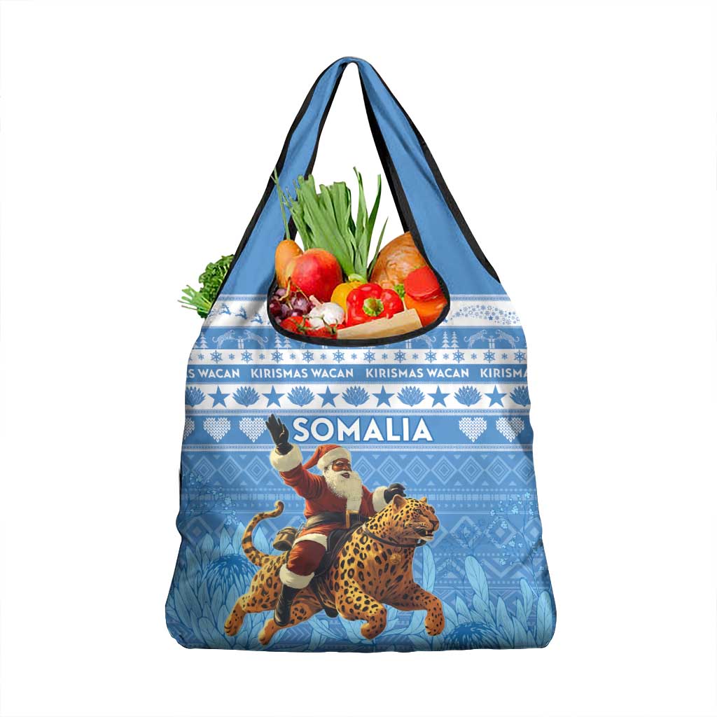 Somalia Christmas Grocery Bag Black Santa Riding Leopard Kirismas Wacan