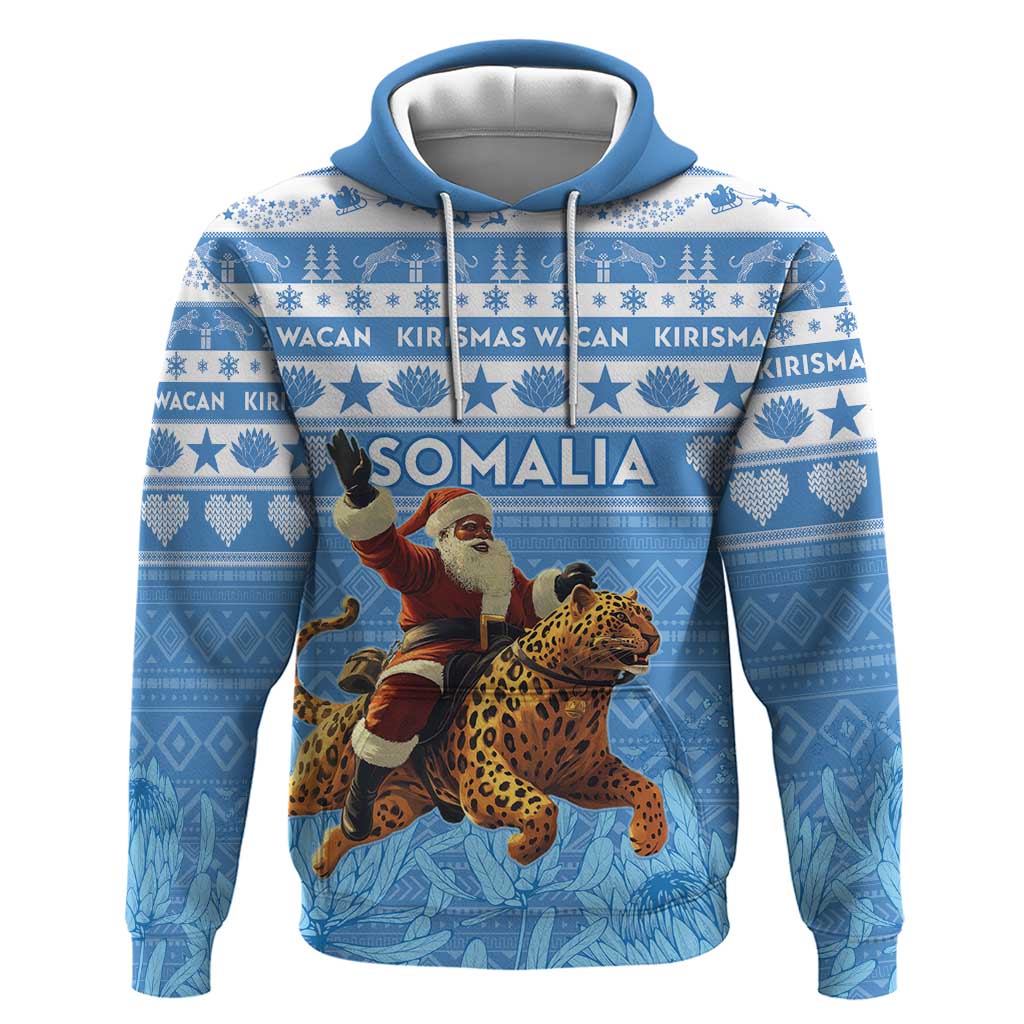 Personalised Somalia Christmas Hoodie Black Santa Riding Leopard Kirismas Wacan - Wonder Print Shop