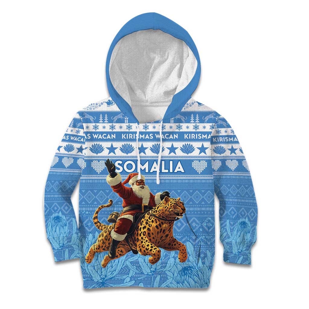 Personalised Somalia Christmas Kid Hoodie Black Santa Riding Leopard Kirismas Wacan - Wonder Print Shop