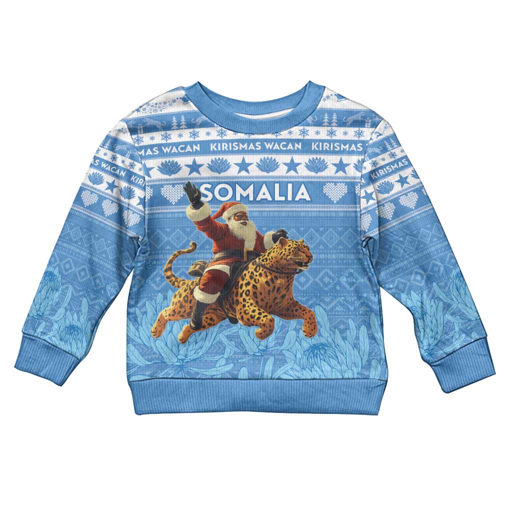 Personalised Somalia Christmas Kid Ugly Christmas Sweater Black Santa Riding Leopard Kirismas Wacan - Wonder Print Shop