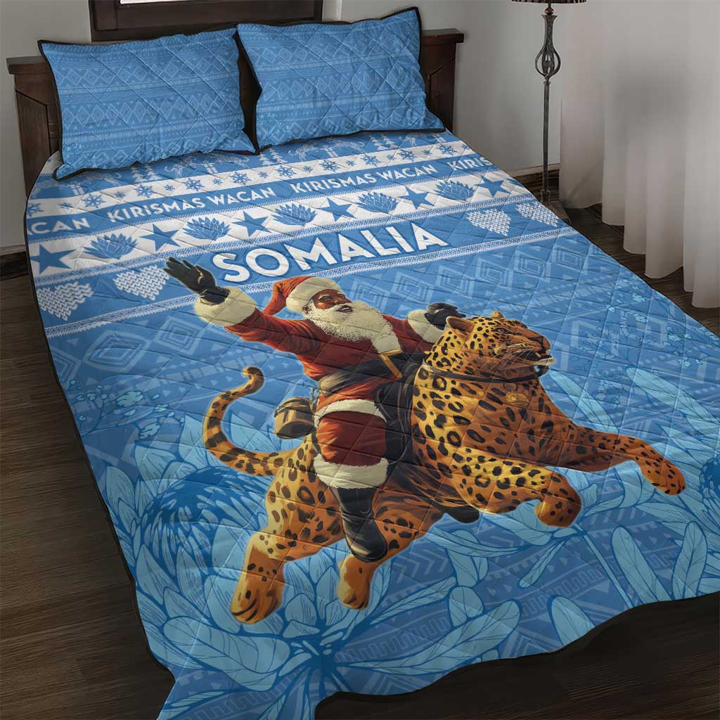 Somalia Christmas Quilt Bed Set Black Santa Riding Leopard Kirismas Wacan - Wonder Print Shop