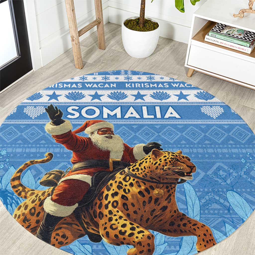 Somalia Christmas Round Carpet Black Santa Riding Leopard Kirismas Wacan