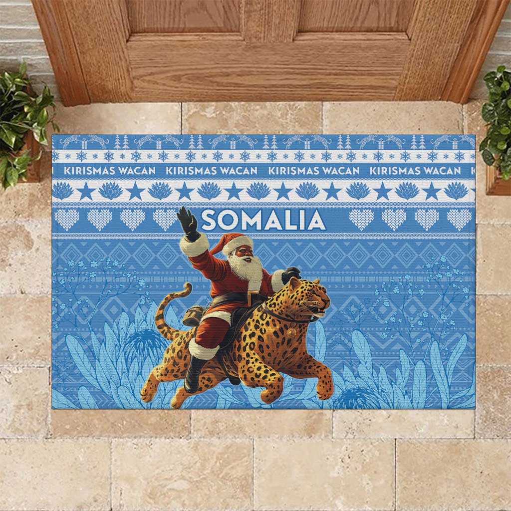 Somalia Christmas Rubber Doormat Black Santa Riding Leopard Kirismas Wacan - Wonder Print Shop