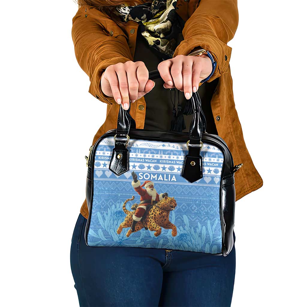 Somalia Christmas Shoulder Handbag Black Santa Riding Leopard Kirismas Wacan