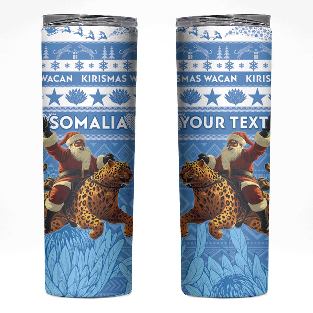 Personalised Somalia Christmas Skinny Tumbler Black Santa Riding Leopard Kirismas Wacan - Wonder Print Shop