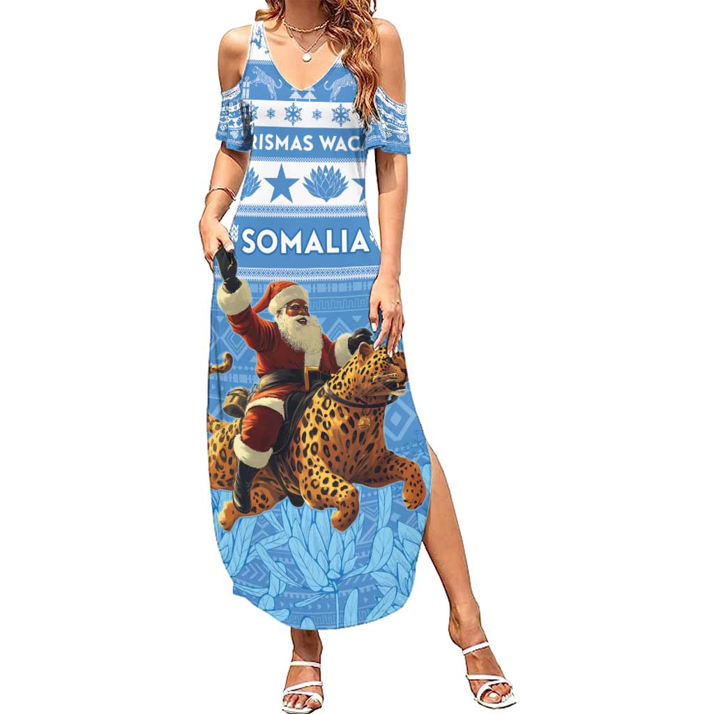 Personalised Somalia Christmas Summer Maxi Dress Black Santa Riding Leopard Kirismas Wacan - Wonder Print Shop