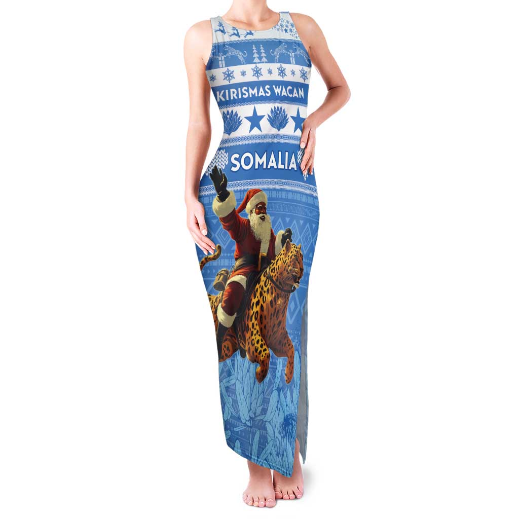 Personalised Somalia Christmas Tank Maxi Dress Black Santa Riding Leopard Kirismas Wacan - Wonder Print Shop