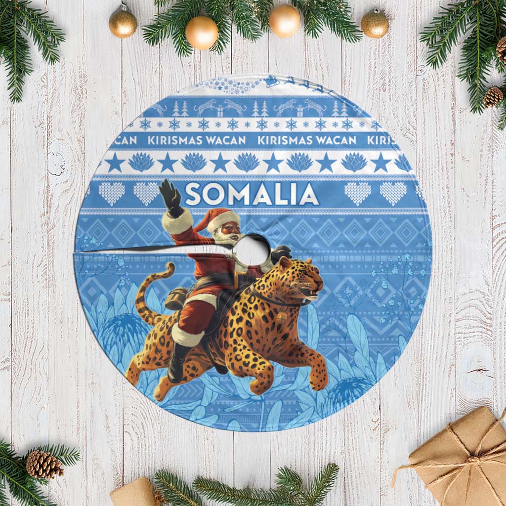 Personalised Somalia Christmas Tree Skirt Black Santa Riding Leopard Kirismas Wacan - Wonder Print Shop