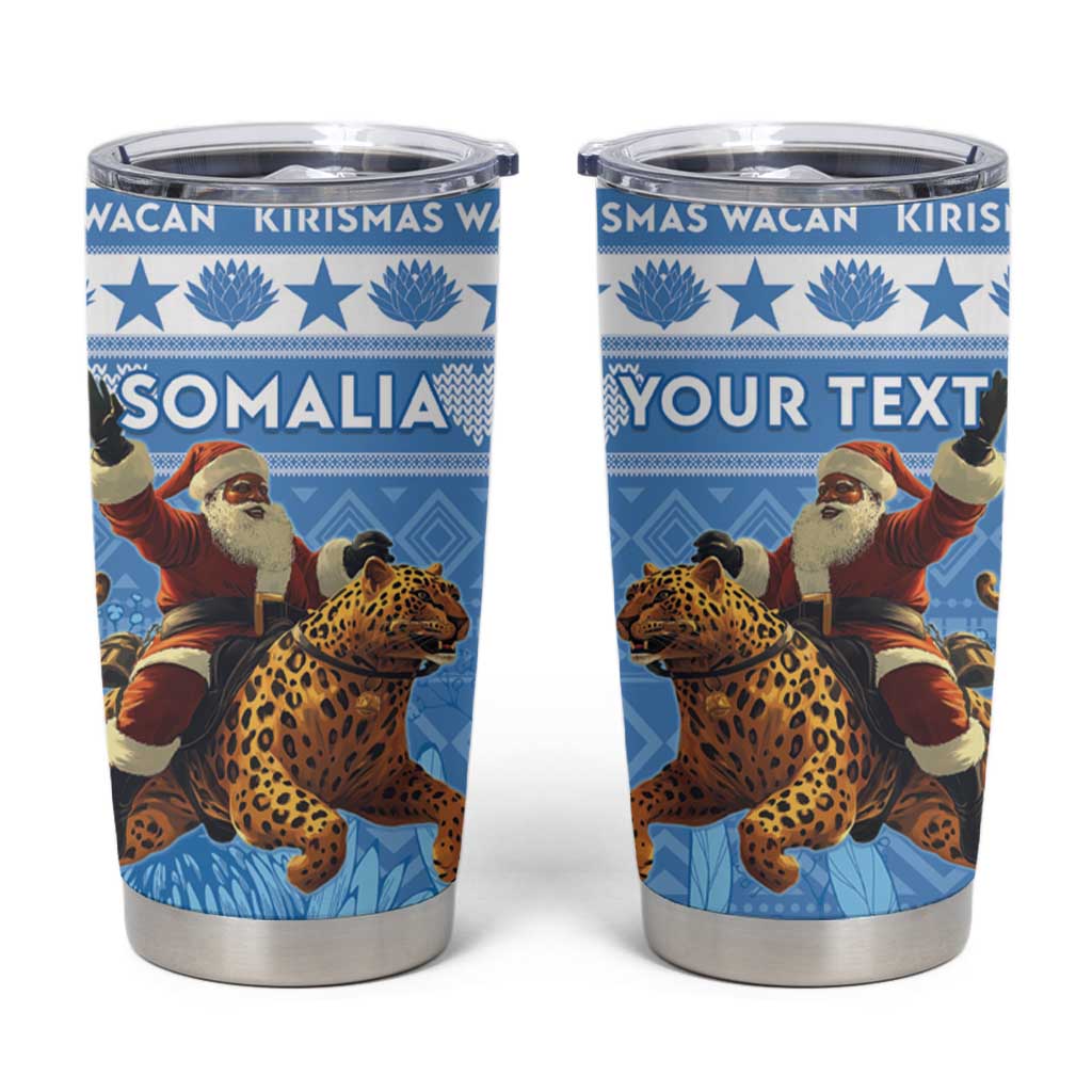 Personalised Somalia Christmas Tumbler Cup Black Santa Riding Leopard Kirismas Wacan - Wonder Print Shop