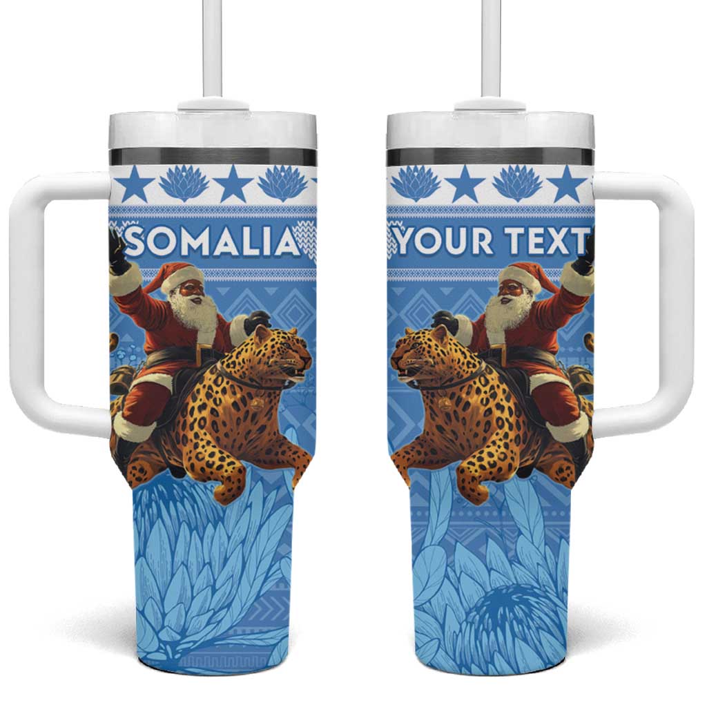 Personalised Somalia Christmas Tumbler With Handle Black Santa Riding Leopard Kirismas Wacan - Wonder Print Shop