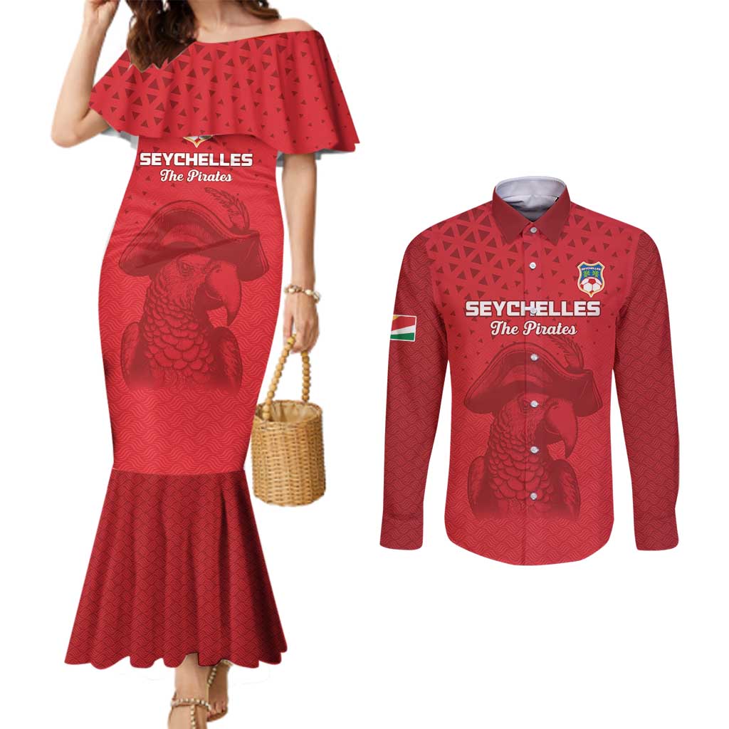 Custom Seychelles Football Couples Matching Mermaid Dress and Long Sleeve Button Shirt Go The Pirates