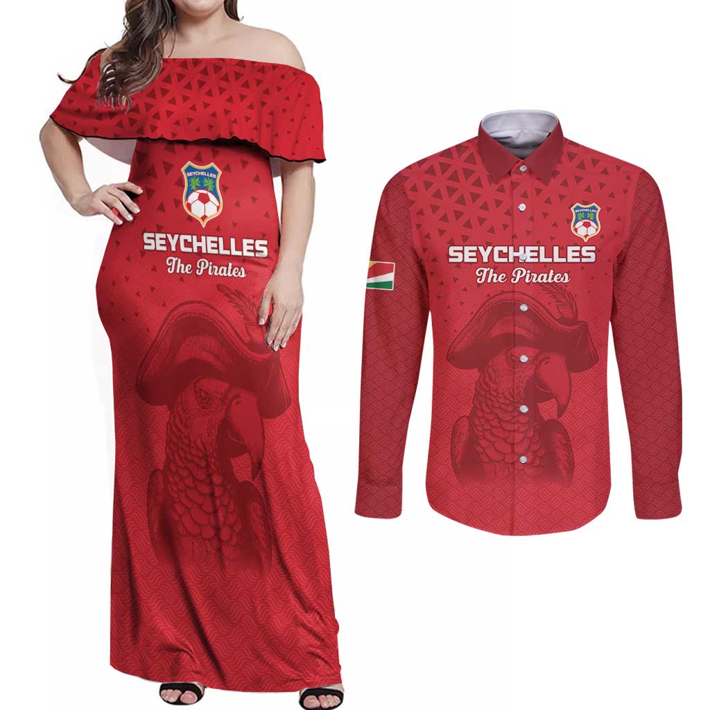 Custom Seychelles Football Couples Matching Off Shoulder Maxi Dress and Long Sleeve Button Shirt Go The Pirates - Wonder Print Shop