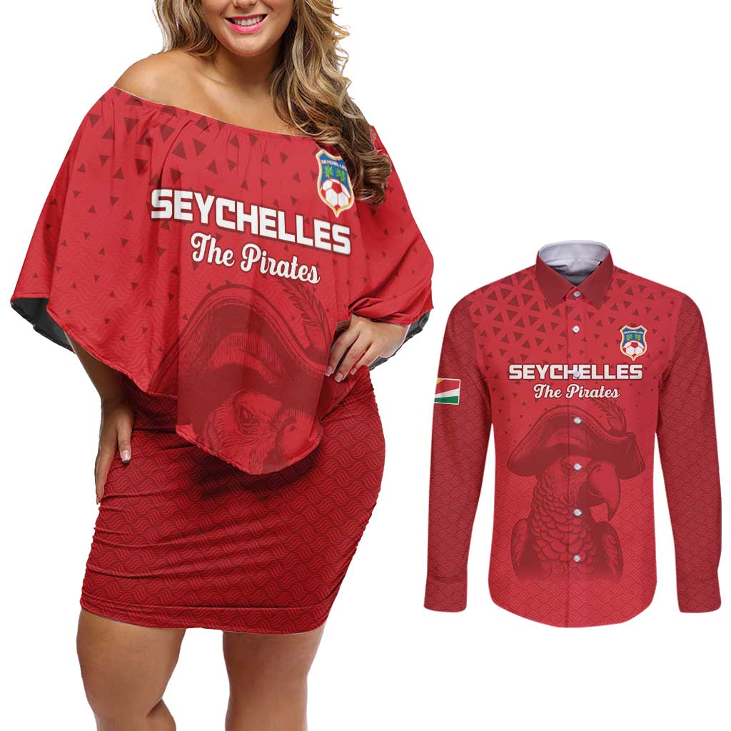 Custom Seychelles Football Couples Matching Off Shoulder Short Dress and Long Sleeve Button Shirt Go The Pirates - Wonder Print Shop