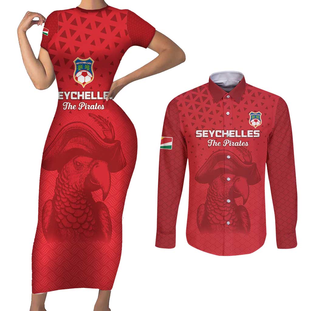 Custom Seychelles Football Couples Matching Short Sleeve Bodycon Dress and Long Sleeve Button Shirt Go The Pirates - Wonder Print Shop