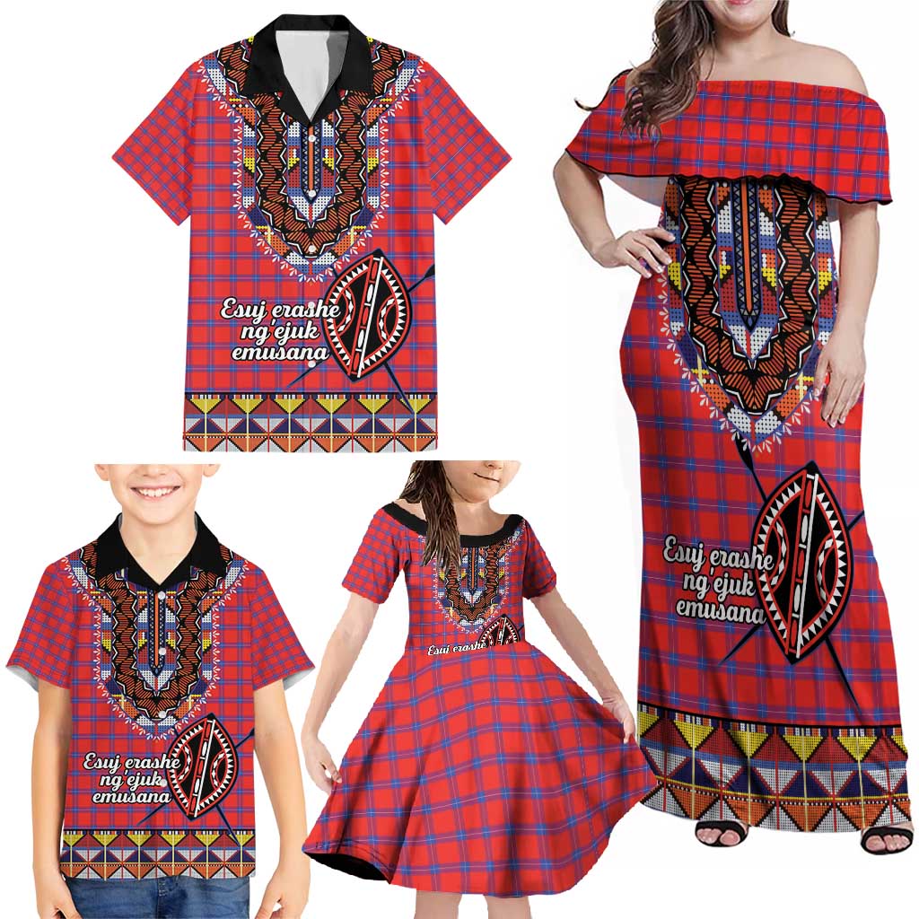 Personalised Kenya Maasai Shuka Family Matching Off Shoulder Maxi Dress and Hawaiian Shirt Mix Dashiki - Beadwork Pattern - Wonder Print Shop