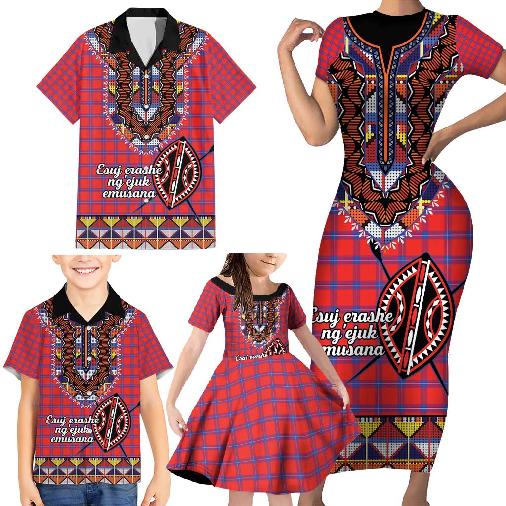 Personalised Kenya Maasai Shuka Family Matching Short Sleeve Bodycon Dress and Hawaiian Shirt Mix Dashiki - Beadwork Pattern - Wonder Print Shop