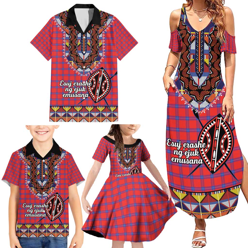 Personalised Kenya Maasai Shuka Family Matching Summer Maxi Dress and Hawaiian Shirt Mix Dashiki - Beadwork Pattern - Wonder Print Shop