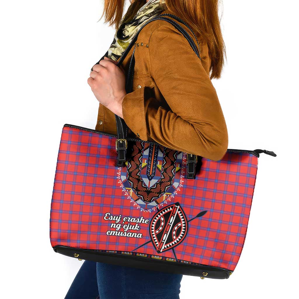 Kenya Maasai Shuka Leather Tote Bag Mix Dashiki - Beadwork Pattern - Wonder Print Shop