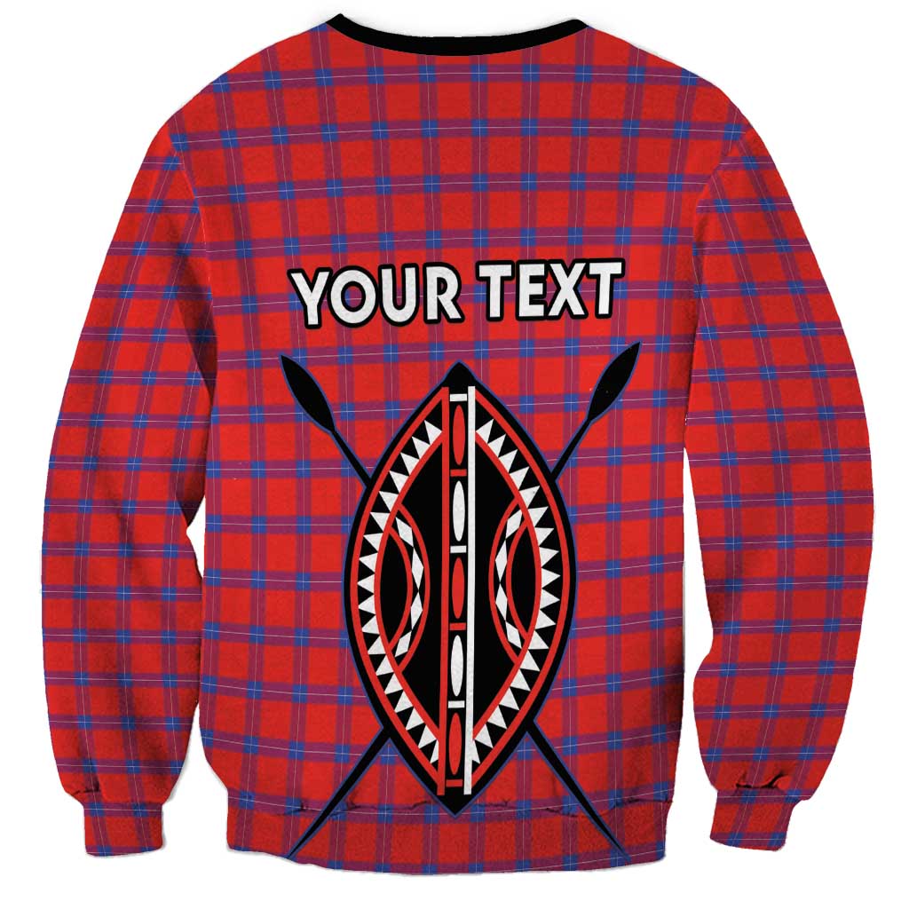 Unisex sweatshirt with red-blue plaid and back YOUR TEXT graphic with black emblem