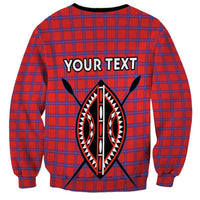 Unisex sweatshirt with red-blue plaid and back YOUR TEXT graphic with black emblem