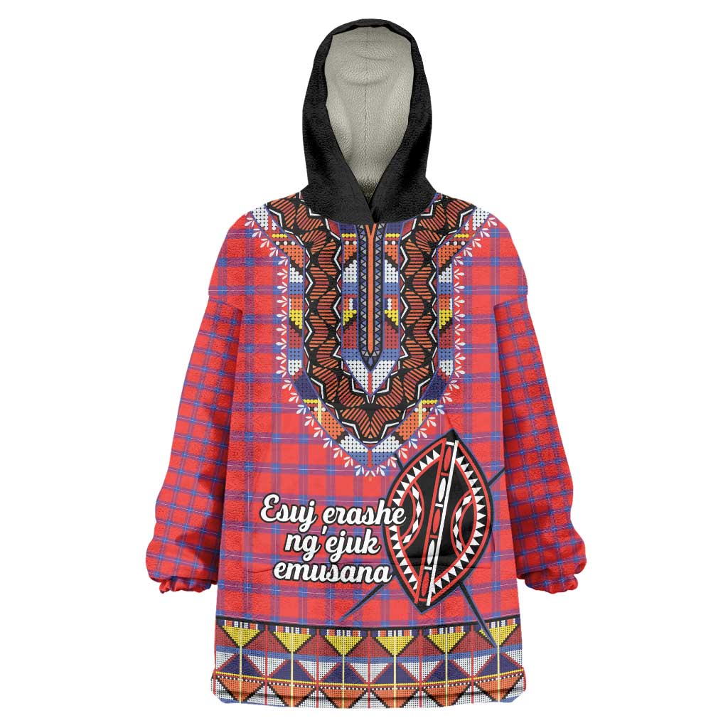 Personalised Kenya Maasai Shuka Wearable Blanket Hoodie Mix Dashiki - Beadwork Pattern