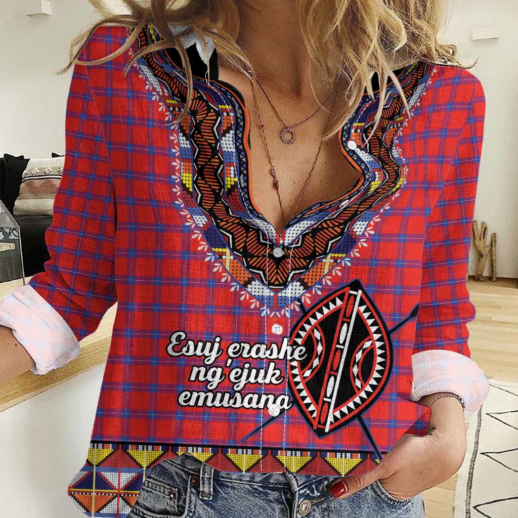 Personalised Kenya Maasai Shuka Women Casual Shirt Mix Dashiki - Beadwork Pattern