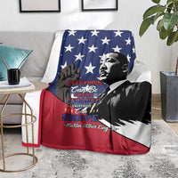 MLK Day throw blanket with King portrait, patriotic stars, and red lower panel