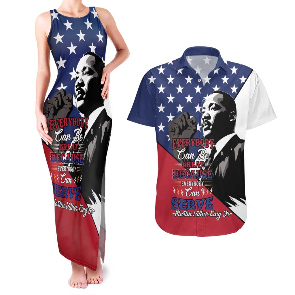 Happy MLK Day Couples Matching Tank Maxi Dress and Hawaiian Shirt Everybody Can Be Great Because Everybody Can Serve - Wonder Print Shop