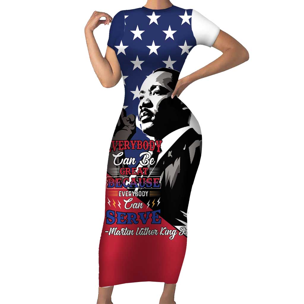 Happy MLK Day Short Sleeve Bodycon Dress Everybody Can Be Great Because Everybody Can Serve - Wonder Print Shop